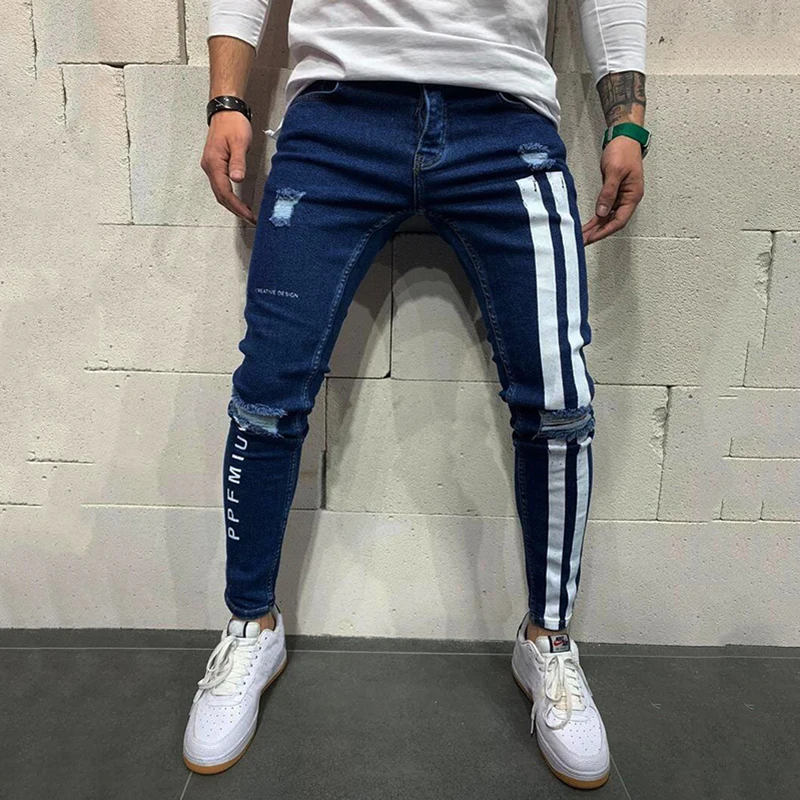 2025 الرجال نحيل الجينز موضة صغيرة الساق قلم رصاص بنطلون الربيع شارع العليا عادية بنطال مرن مطبوعة تنوعا الجينز الذكور #6