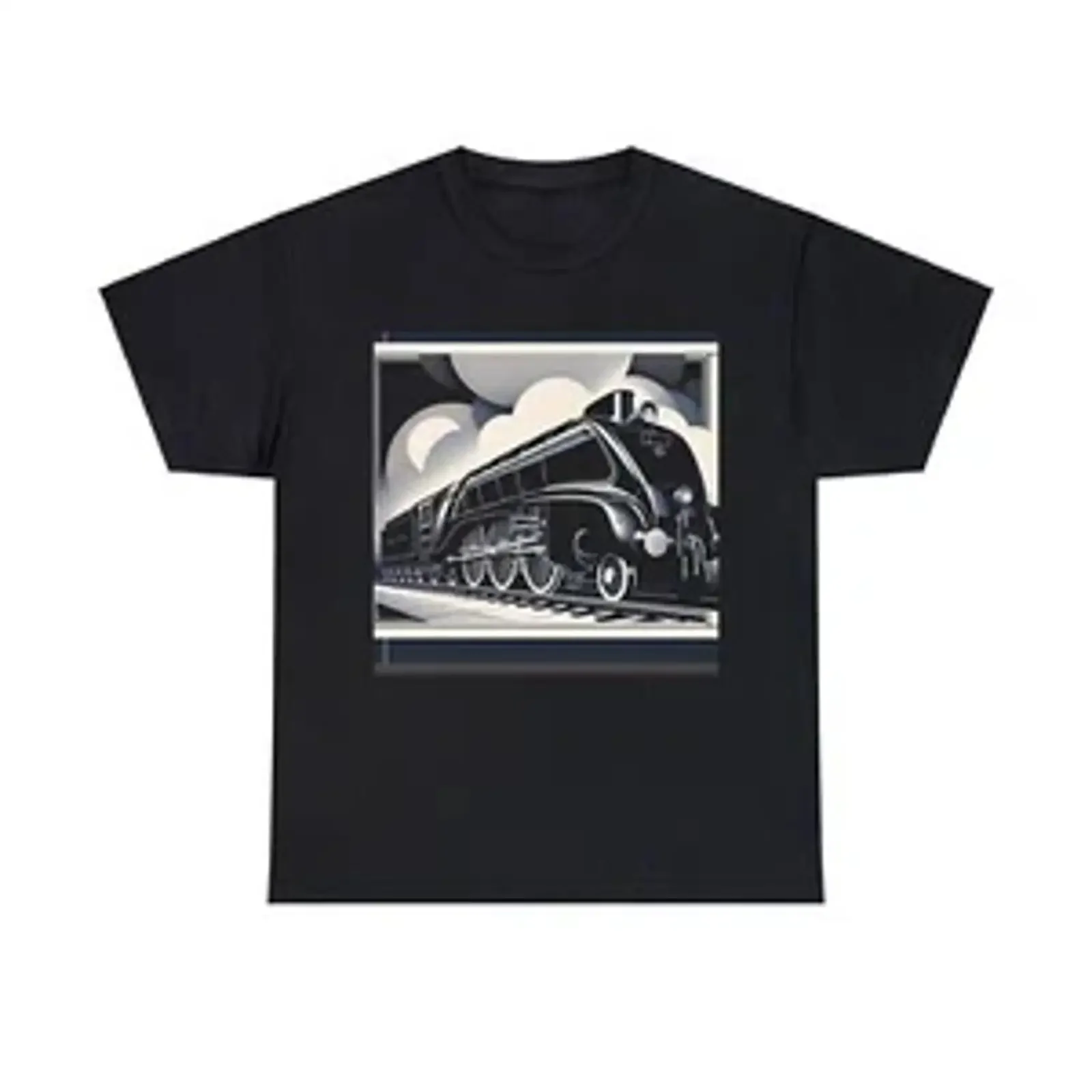 T-Shirt für Erwachsene, Vintage-Stil, Dampflok-Illustration, Mallard Art Deco, Vintage-Stil, gewaschen, bequem, leicht, Designer-Kleidung, Unisex