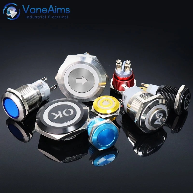 

12/16/19/22mm Customization metal button switch Latching/Momentary Led logo light customizable electric switch 12V 220V