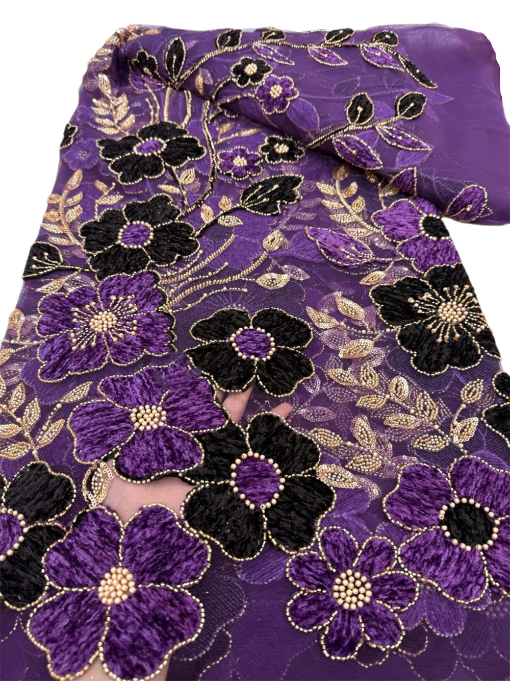 Multicolour Handmade Chenille Design 2025 French Lace Fabric With Sequins Embroidery Beads Nigerian Women Bridal Mesh For Sewing