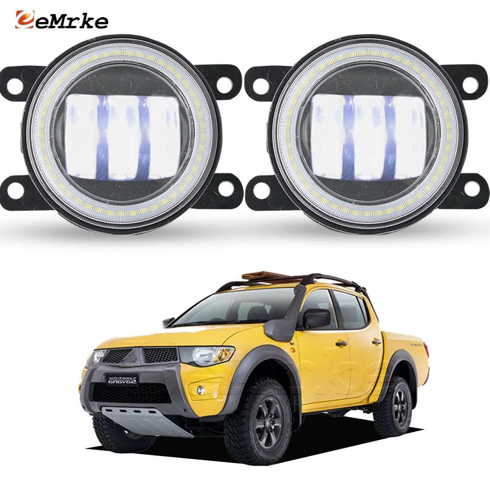 Pair Led Fog Lights Daytime Running Lamp for Mitsubishi Triton 2010 2011 2012 2013 PTF with Lens Car Angel Eyes DRL Daylight