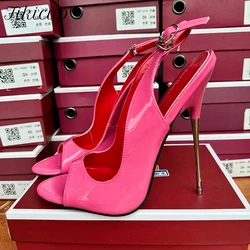 Sandały damskie 16cm Extreme Metal High Heels Sexy Pink Stilettos Pumps Peep Toe Fetish Model Club Man Crossdresser Unisex Shoes