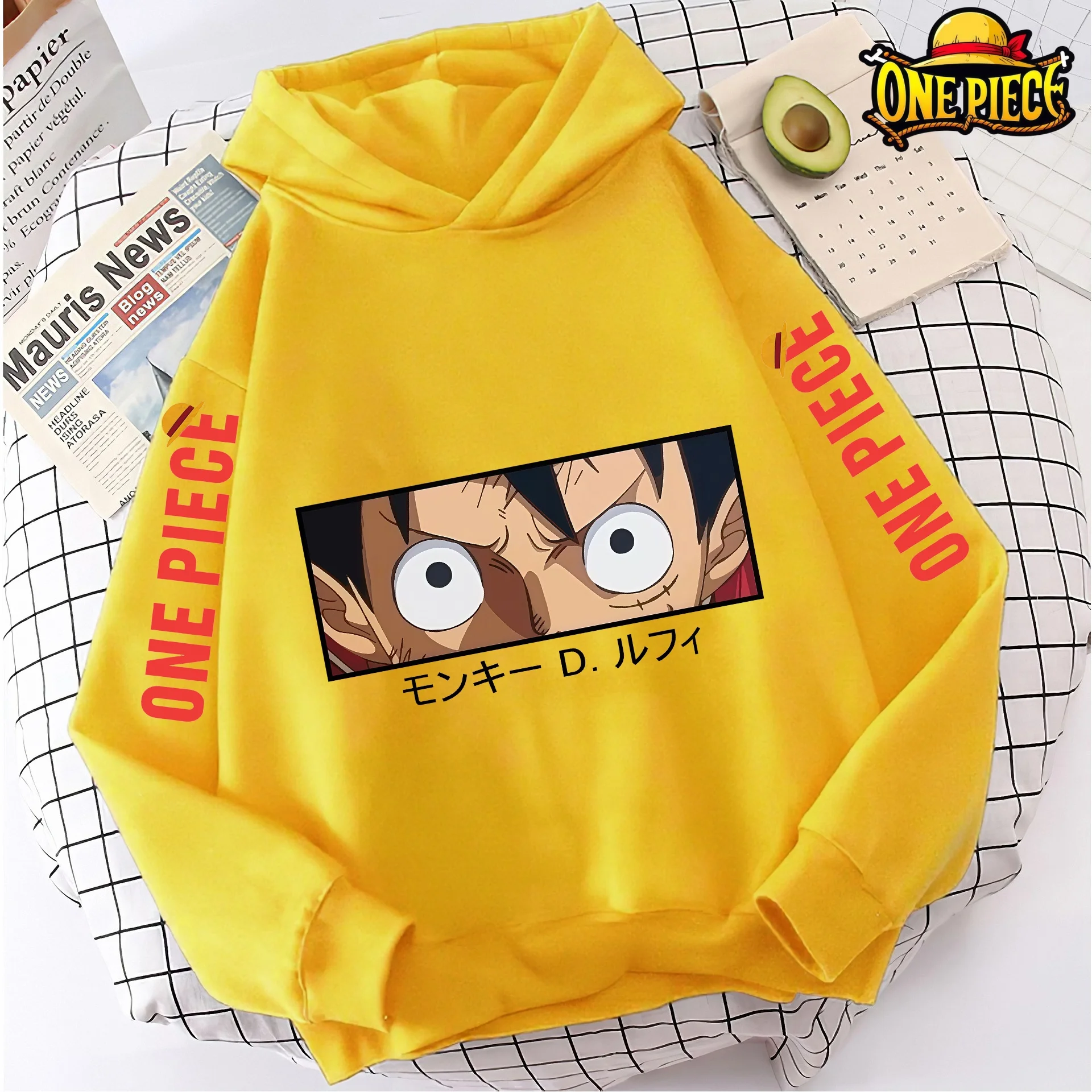 

Spring Autumn One Piece Luffy Hoodie Children Clothing Anime Cartoon Pattern Fleece Sweatshirt Y2k Trendy Kids Gift Children Top