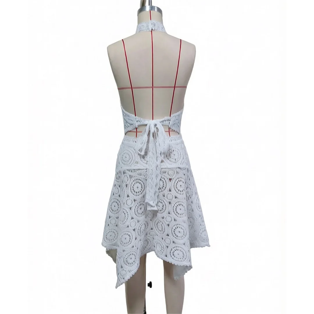 Neues, ausgestelltes, gehäkeltes, gestricktes 2-teiliges Set, Tunika, Strandkleid, Strandmode, Damen V8391 – Detail 5