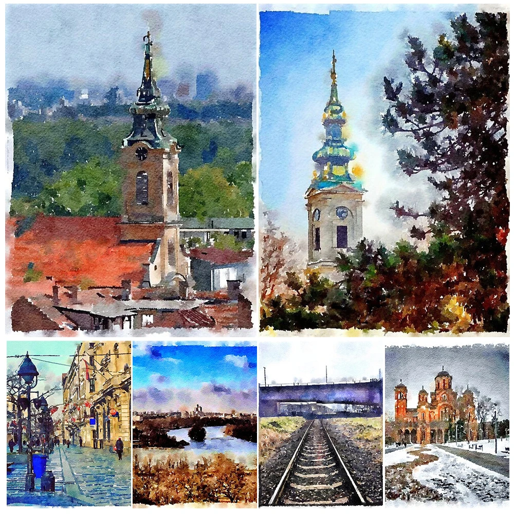 

Watercolor Belgrade Building Yugoslavia City Poster Wall Art Canvas Painting Home Decor Wall Pictures For Living Room Unframed