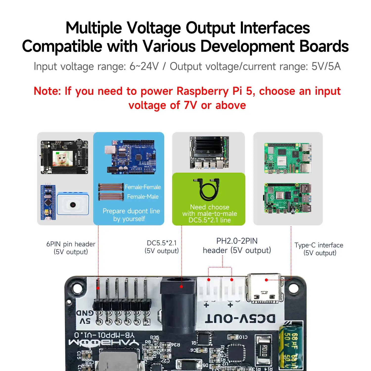 Raspberry Pi 5 Power Supply Expansion Board with Various Power Input Output Interface For Jetson NANO STM32 Robot Kit Projects