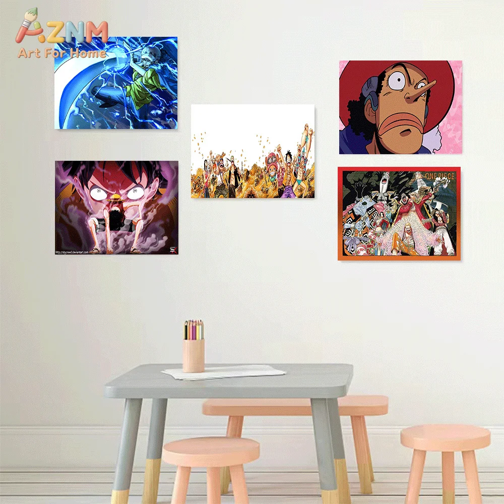 AZNM One Piece Anime Canvas Wall Art Trafalgar Law Luffy Usopp Shanks Nami Character Print Unframed Canvas Poster for Bedroom view 2