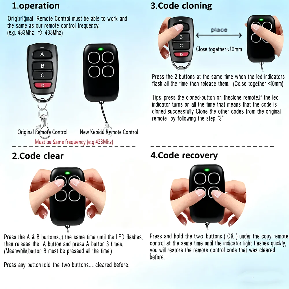 Universal Duplicator Garage Remote Controller Command Clone Self-copying Automation Gate 433Mhz Fixed Code
