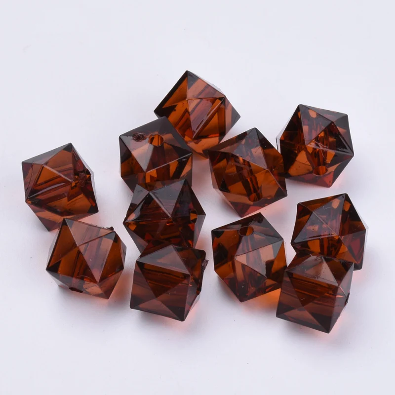 900szt/500g Przezroczyste koraliki akrylowe Fasetowana kostka Kokosowy brąz 10x10x8mm Otwór: 1.5mm