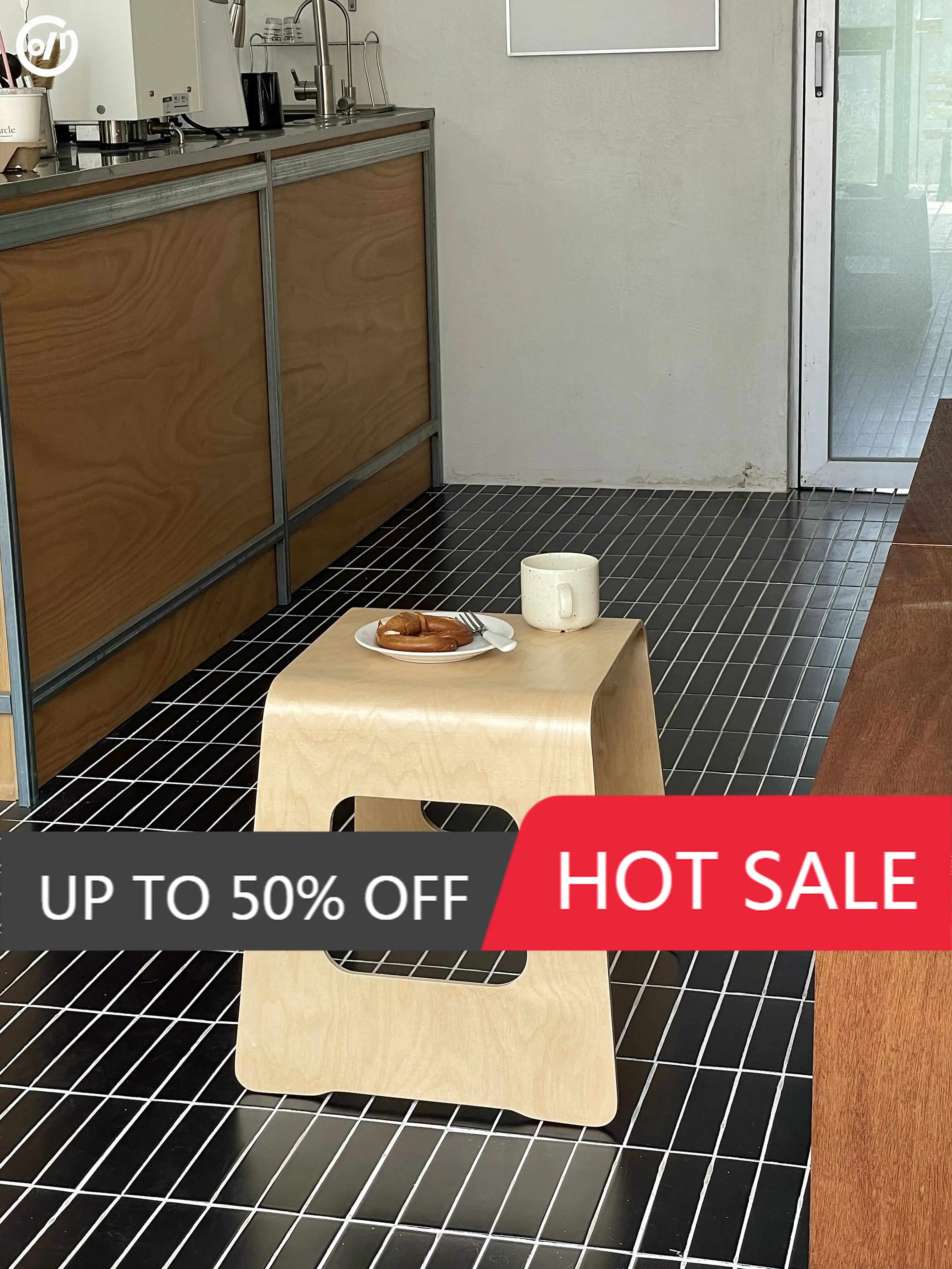 Korean-style Natural Wood Side Table/bay Window Table, Mid-century Modern Style Stool, And Trendy 