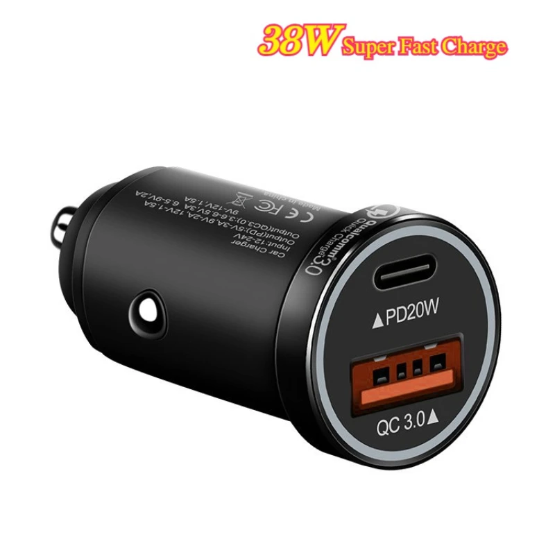 

Alloy Material 38W Mini Car Charger 2 Ports Car Charger Fast Charging PD20W/QC3.0 Car Cigarette Lighter Flash Charge for phones