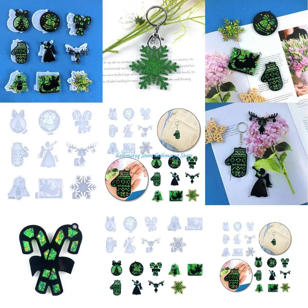 

573B 9 шт. рождественская серия брелок в виде снежинки силиконовые формы с отверстием для брелока кулон форма ручной работы на