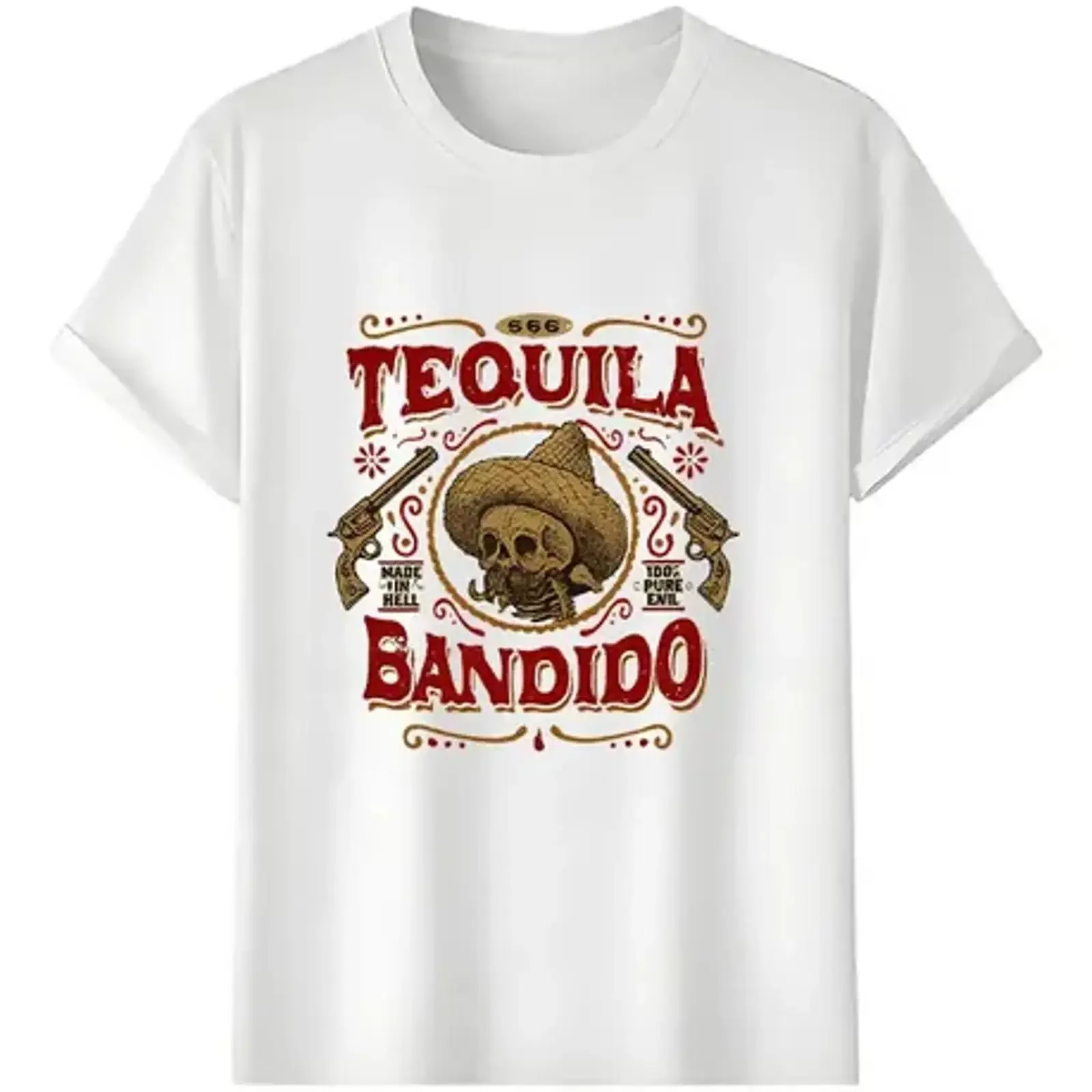 T Shirt Muscle Freaks Tequila Bandido Estilo Skull Cowboy MercadoLibre vintage Washed homme Top For Everyday Wear Slightly