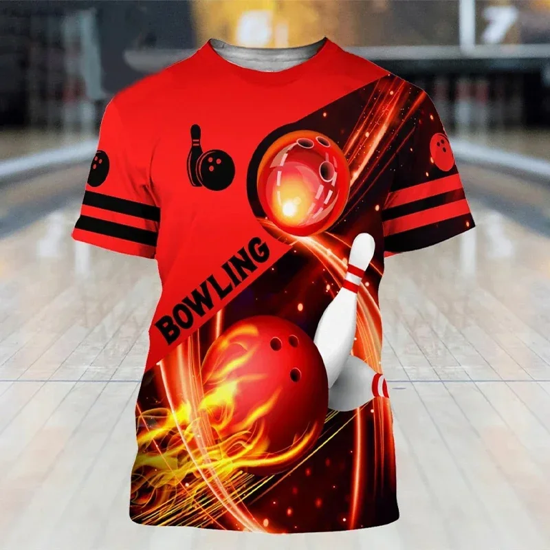 Fashionable Bowling Pictures For Men\'s T-Shirts Trend Digital Printing Casual Round Neck Short Sleeved Tops