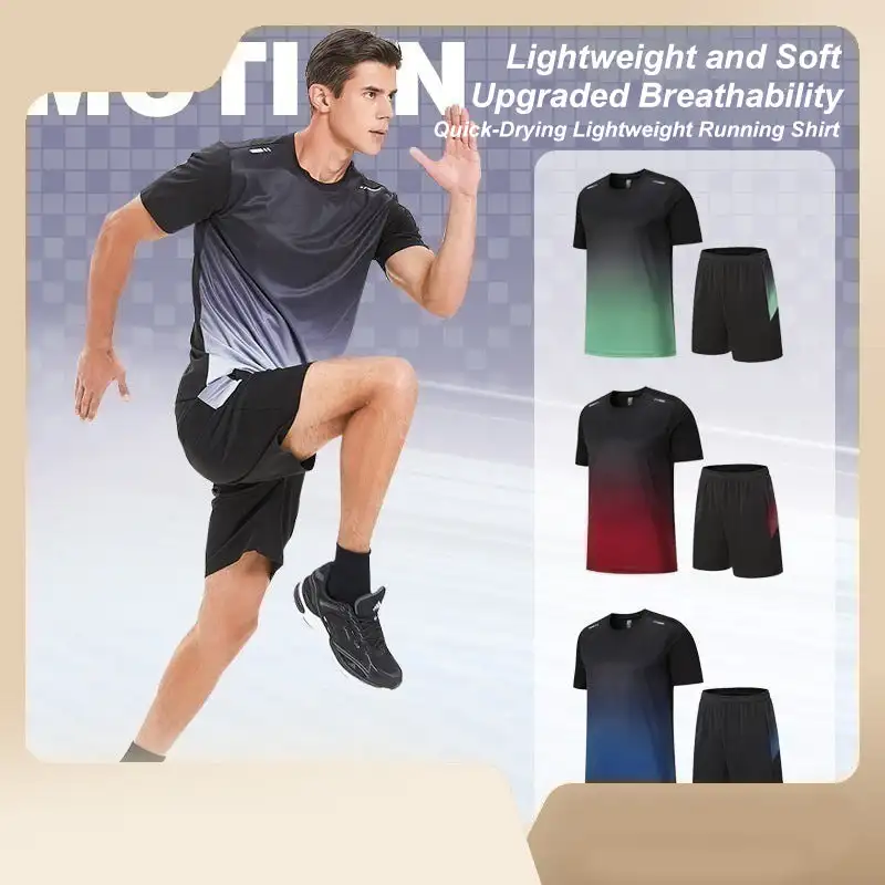 Sports T Shirt And Shorts Set 2 Piece Outfits Men's Summer Quick Drying Sports Suit for Running Gym Active Athletic Basketball