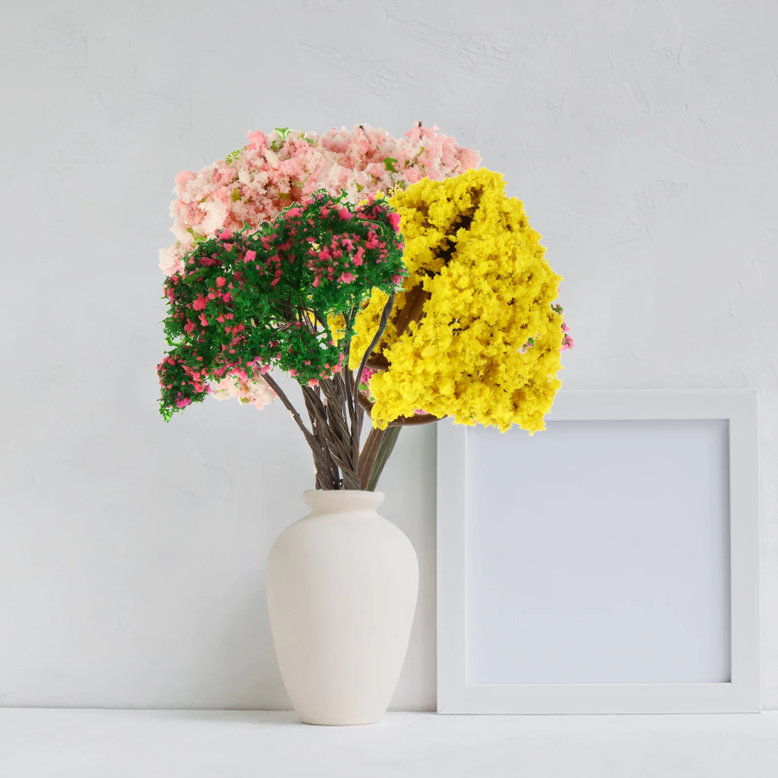 8pcs 플라스틱 나무 장식 용품 집 책상 모래상자 DIY 공예 미니어처 장식품 녹색 분홍색