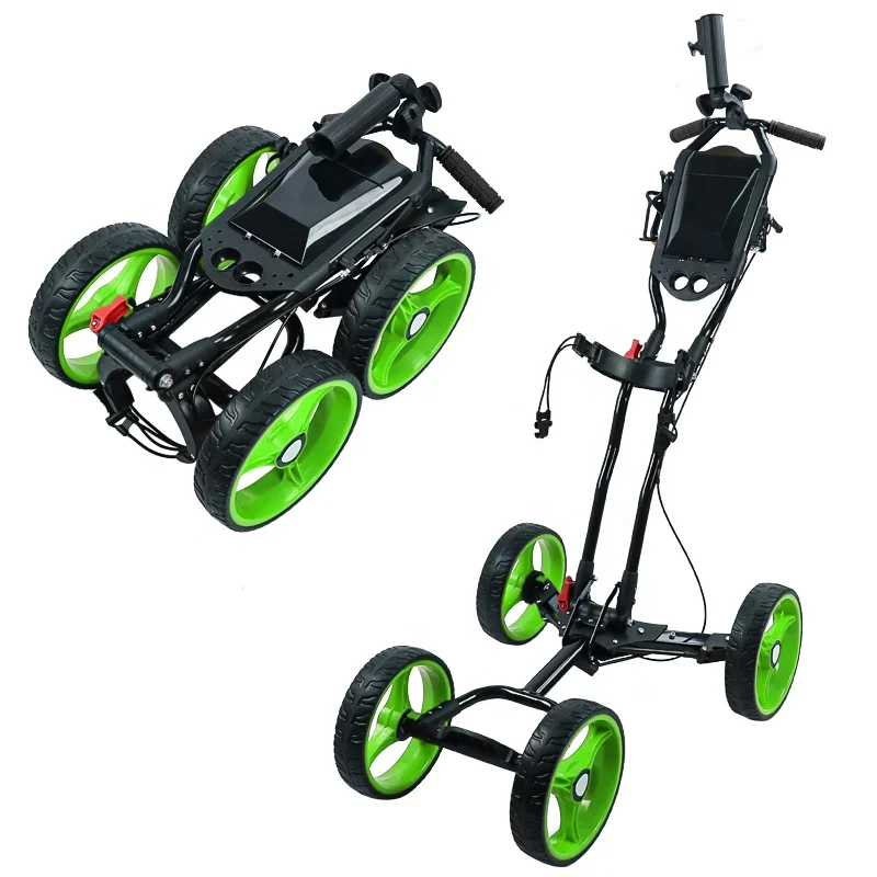 Складная тележка для гольфа с ручным тормозом, держателем для напитков и зонта, легкая, на 4 колесах, в продаже