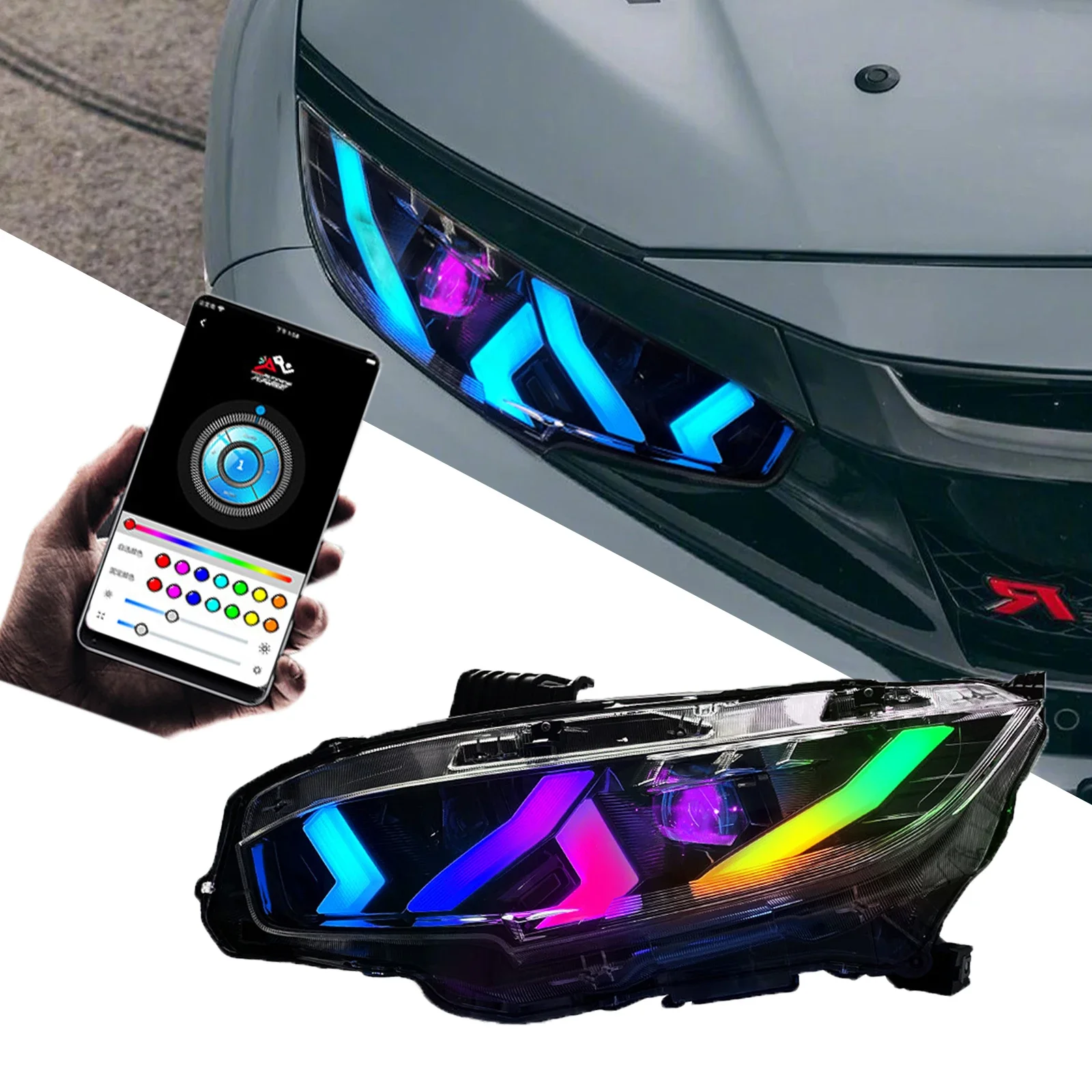 HOSI RGB Headlamp For 2016-2021 Honda 10th Gen Civic Hatchback Type R led Headlights car front light accessories