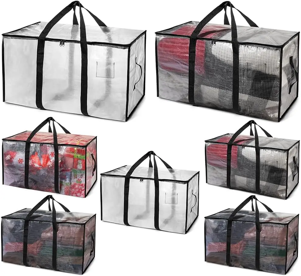 

Прочные прозрачные сумки для переезда с крышками и ремнями, большие контейнеры для хранения для общежития, набор из 7 штук