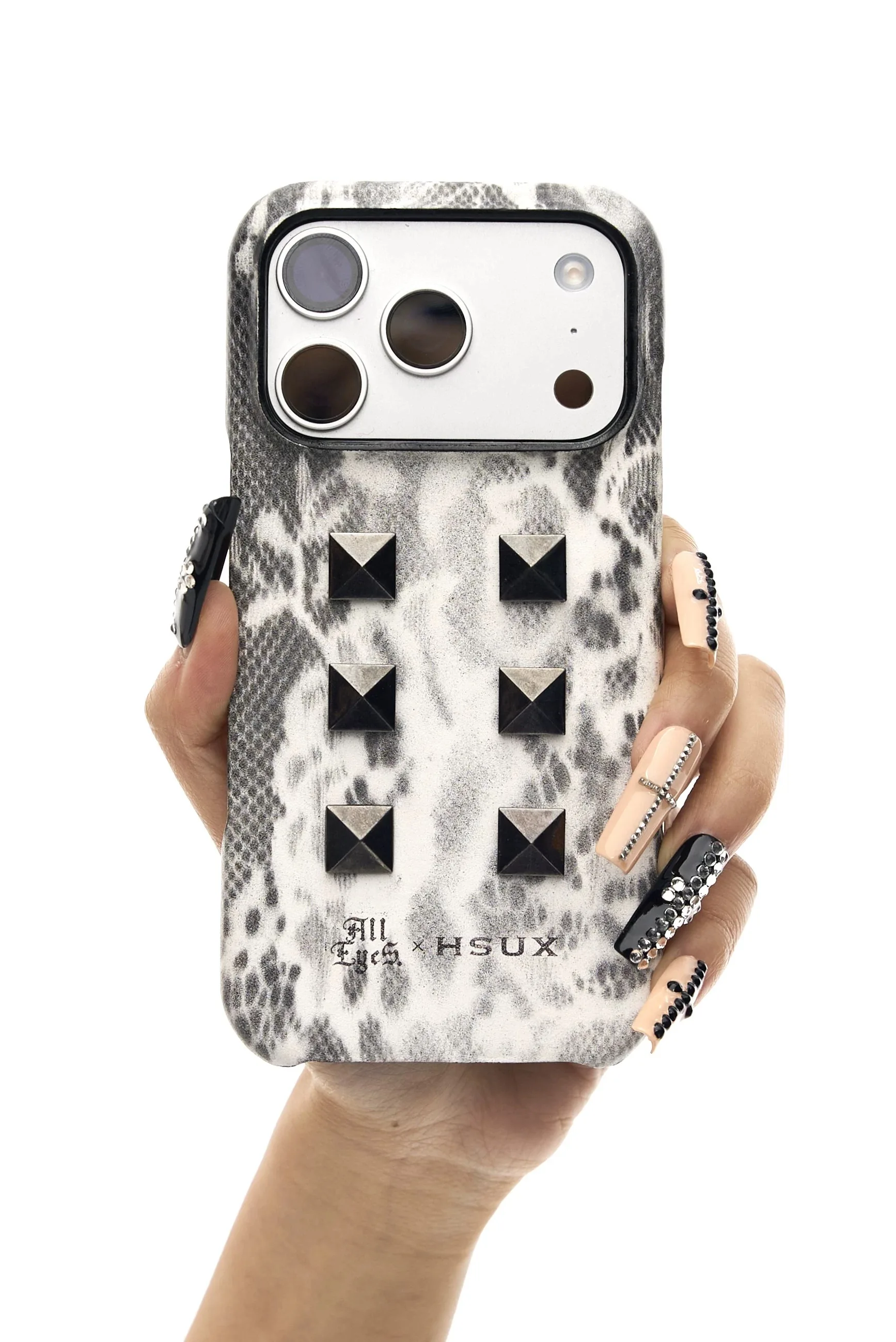 

Lace-printed stud leather, genuine leather phone case, suitable for iPhone