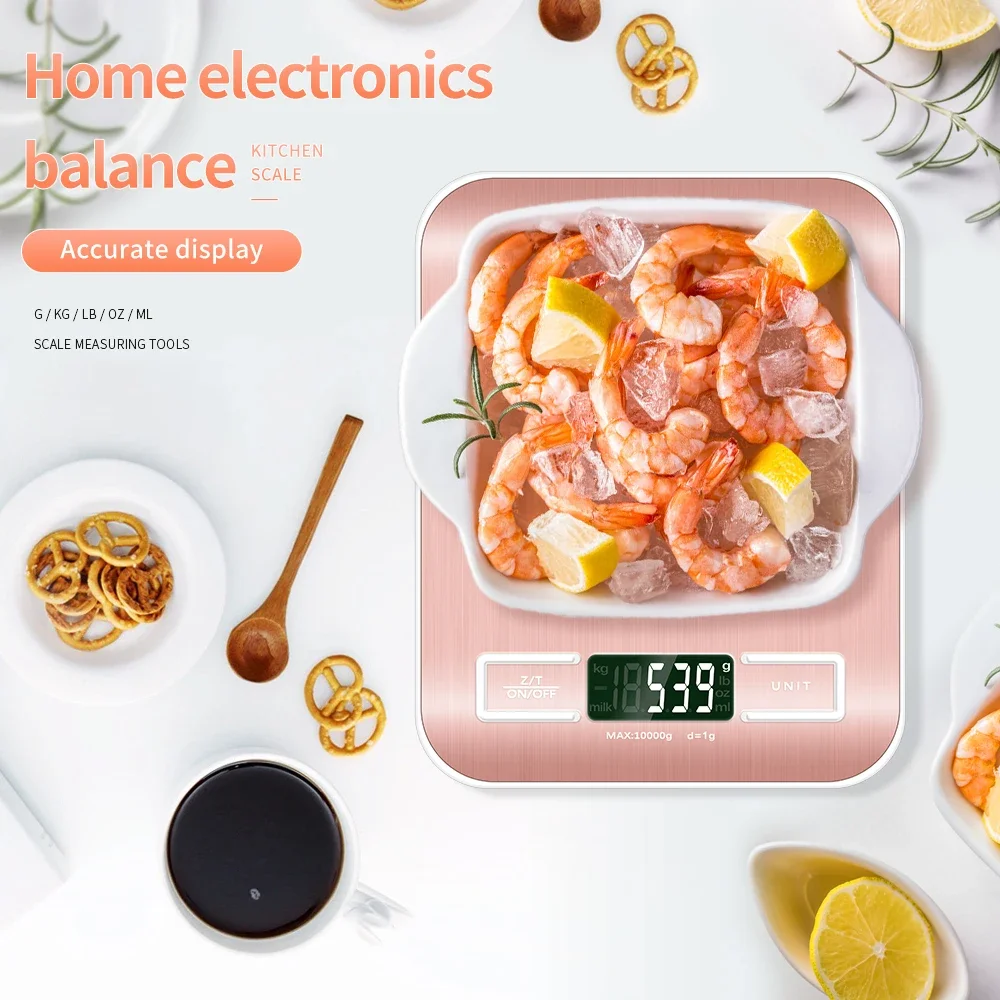 Pink Digital Scales 10kg 1g Weights Scale Stainless Steel Electronic Balance Measure Tools LED Display Kitchen Scale