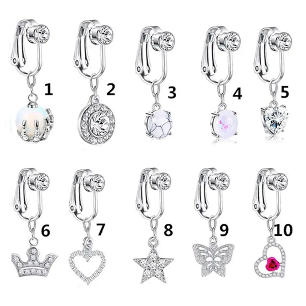 อุปกรณ์เสริมคลิปบนต่างหูกระดูกอ่อนคลิปแหวน Faux Belly Piercing ปลอมแหวนเครื่องประดับ Navel แหวน