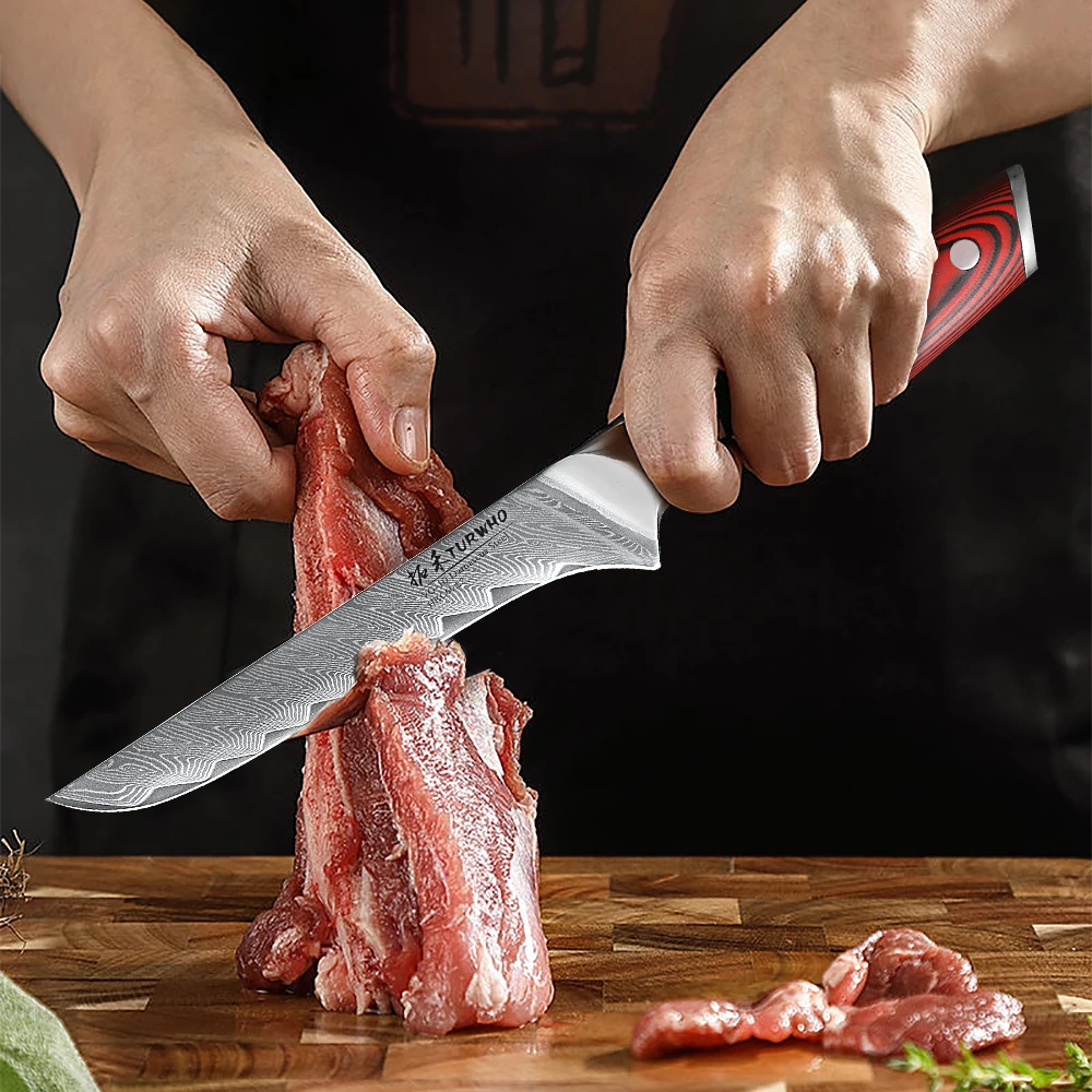 Cuchillo para Deshuesar TURWHO de 6.1 Pulgadas, Acero de Damasco, Cuchillo de Cocina Profesional de Alta Calidad con Mango G10, Cuchillo para Filetear y Desespinar Pescado