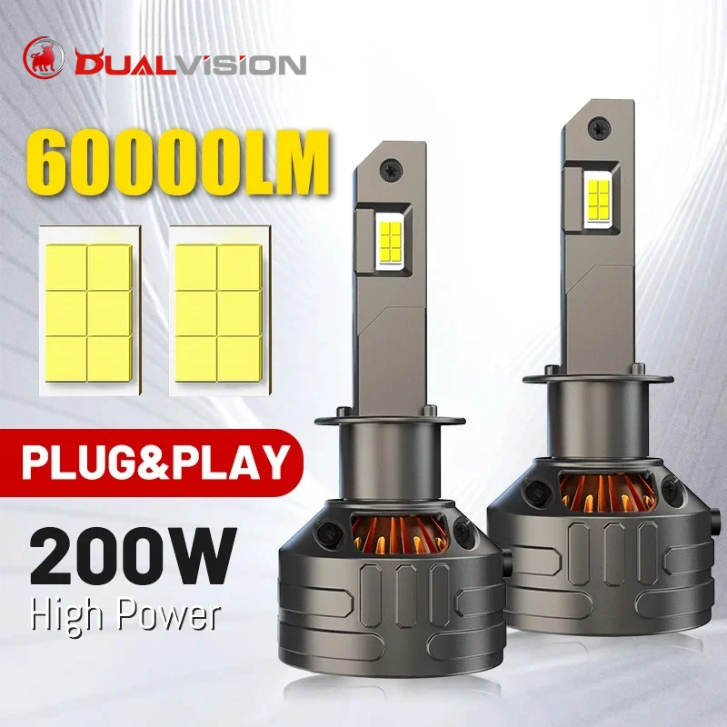 Dualvision K5C H7 LED Headlights Canbus Led H4 H1 H11 H8 9005 HB3 9006 HB4 9012 HIR2 H9 60000LM 200W 5570 CSP Car Light Fog Lamp