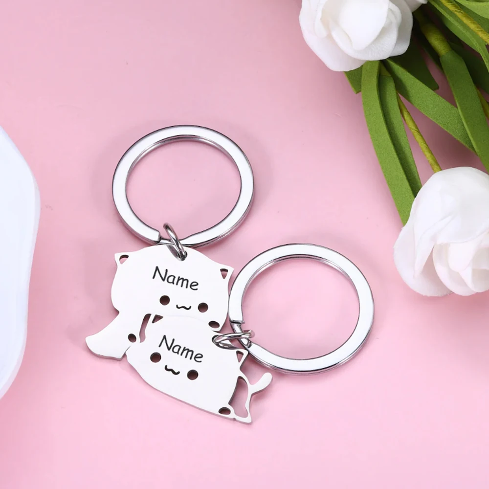 Personalized cat couple keychain, cat couple keyring, Valentine's Day gift for her, cat matching keychain