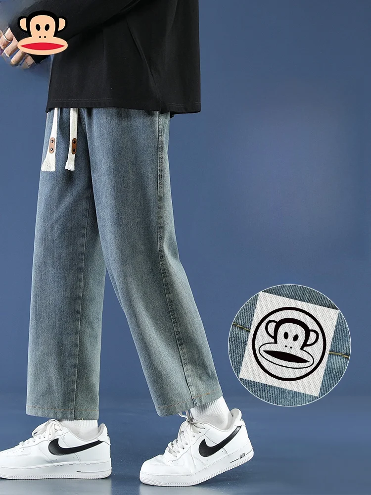 

PaulFrank American Retro Nine-Tenths Jeans Men's Spring New Loose Straight Casual Pants mid Waist Wa Cotton Blend