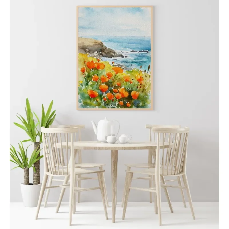 Abstract Watercolor Wildflower Meadow Poster Daisy Thistle Cactus Flower Artwork Canvas Painting Wall Art Garden Room Home Decor