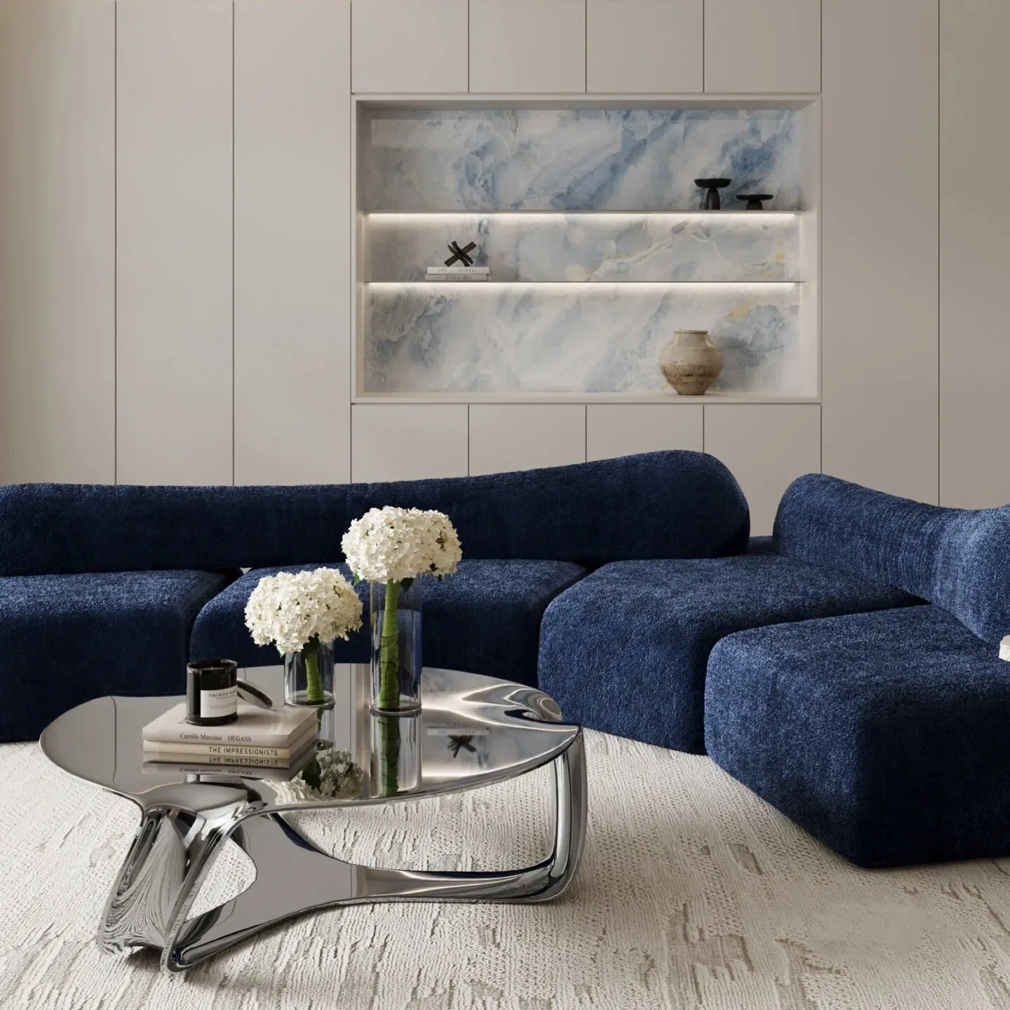 Modern light luxury silver coffee table living room special-shaped irregular table