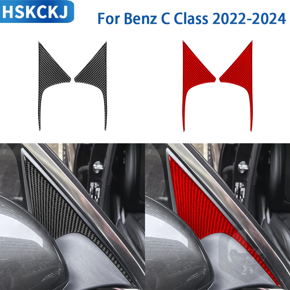 

For Mercedes Benz C Class 2022-2024 Accessories Real Soft Carbon Fiber A-Pillar Panel Cover Trim Sticker