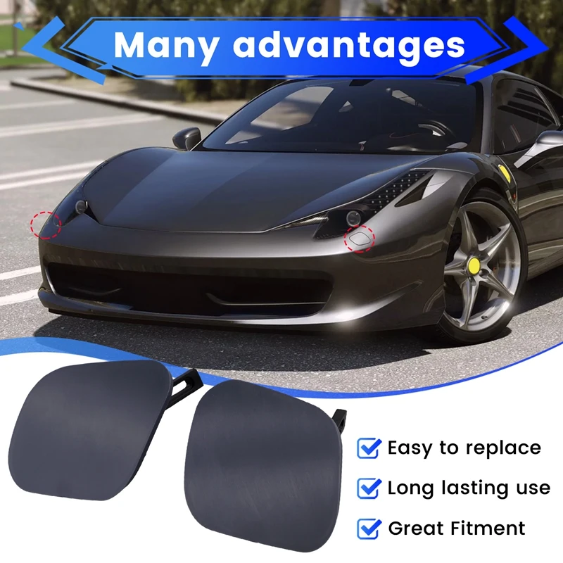 1Pair Car Front Bumper Headlight Washer Cover Caps 82763510 82763610 For Ferrari 458 Spider Italia Headlamp Spray Nozzle