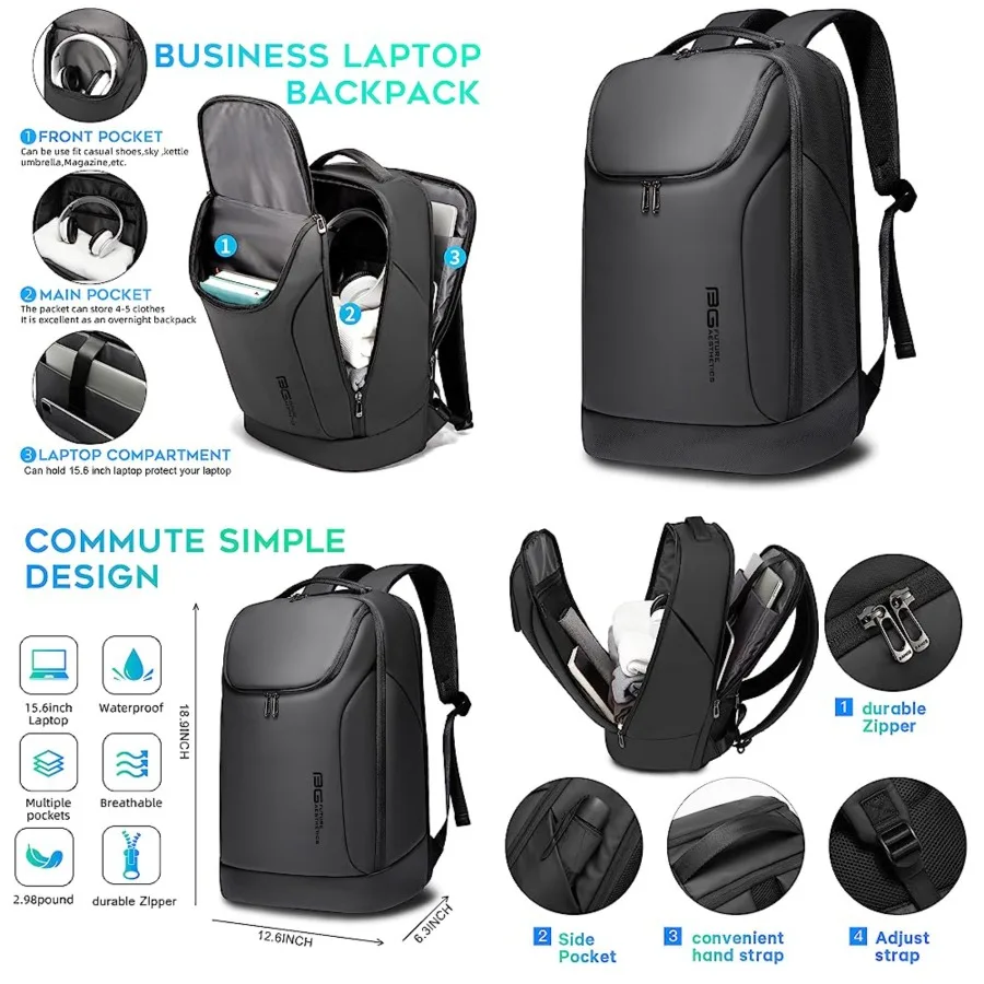 

Business Smart Backpack Waterproof fit 15.6 Inch Laptop Backpack with USB Charging Port, Travel Durable Backpack, no Usb,L, Tra