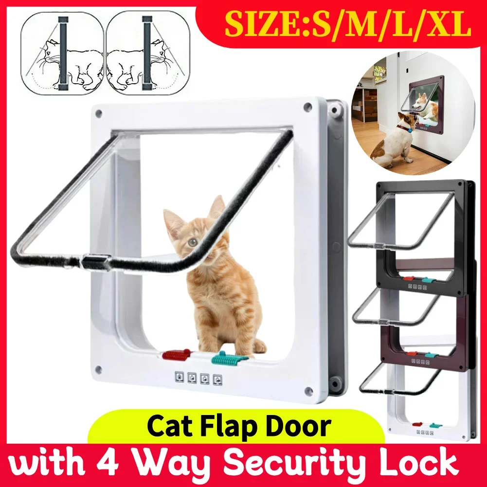 Puerta con solapa para perro y gato, cerradura de seguridad de 4 vías, puerta con solapa, entrada y salida de seguridad para cachorros y gatitos, Kits de puerta pequeña de plástico ABS para mascotas