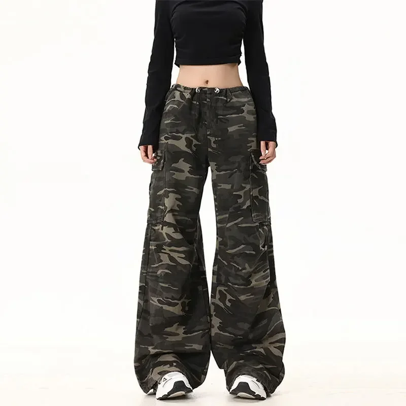 الرجال البضائع السراويل الطابق طول بانت التمويه فضفاض عادية العادية الرباط مرونة الخصر مستقيم بنطلون خريف 2025 جديد