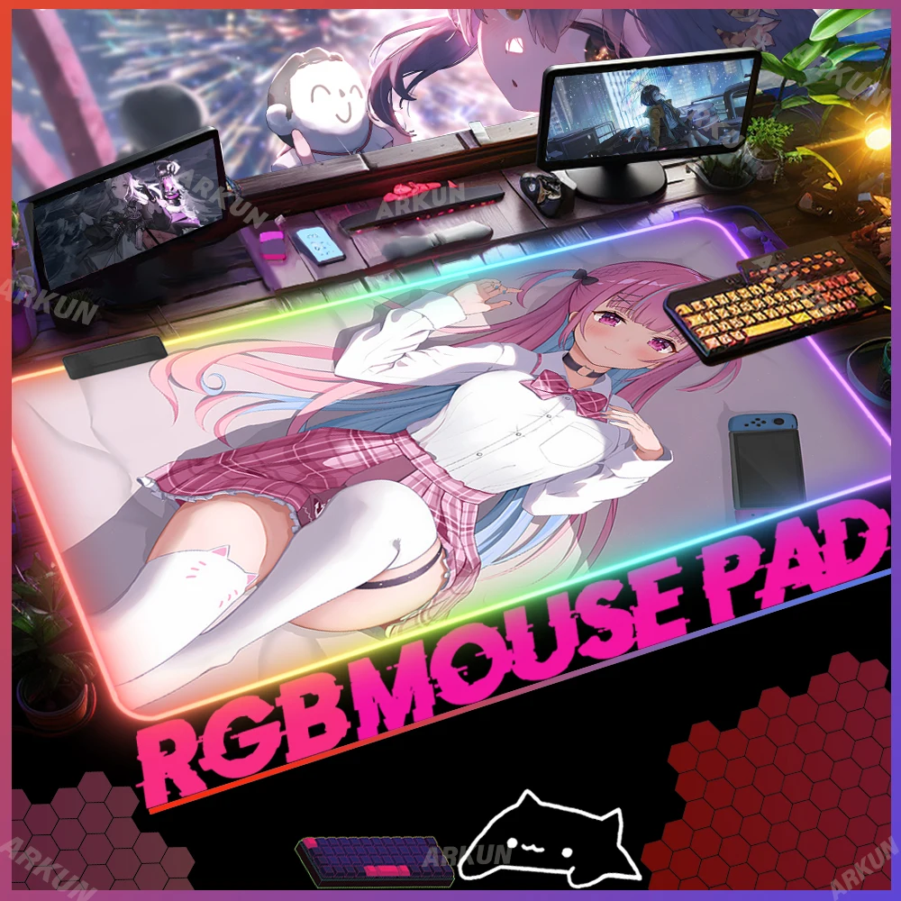 Rgb Xxl Sex Kawaii Hot Minato Aqua Mode Virtuele Artiesten Muismat Gamer Hd 90X40 Kantoortafel Voor Computer Antislip Grote Mat