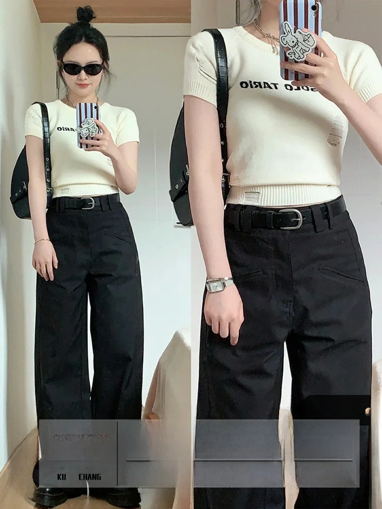 

High Waist Straight Leg Wide Leg Pants Women's Summer New Loose Casual Long Pants Black Large Size Drapey Suit Trousers