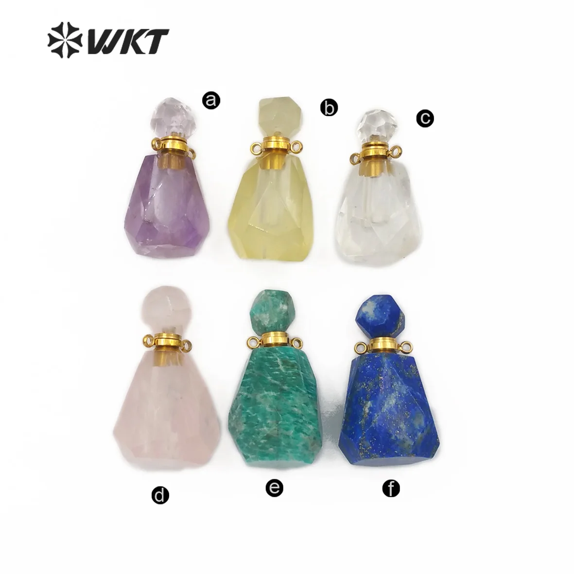 WT-P1786  WKT Pretty Natural Stone Perfume Bottle Pendent Ladies Blue Crystal Quartz with Aqua Cone Shape Necklace Ladies