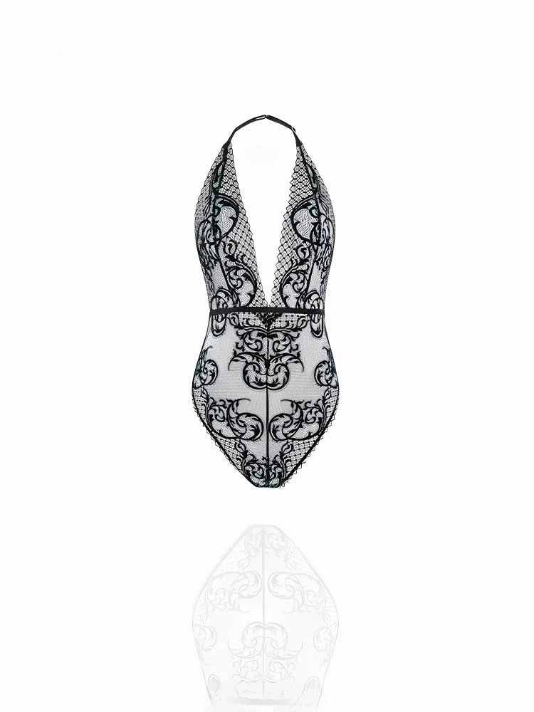 

Sexy One-Piece Suit Deep V Lace See tough High Waist a Strap Design Commute Sle ort Pants Fabric Ladies Underwear