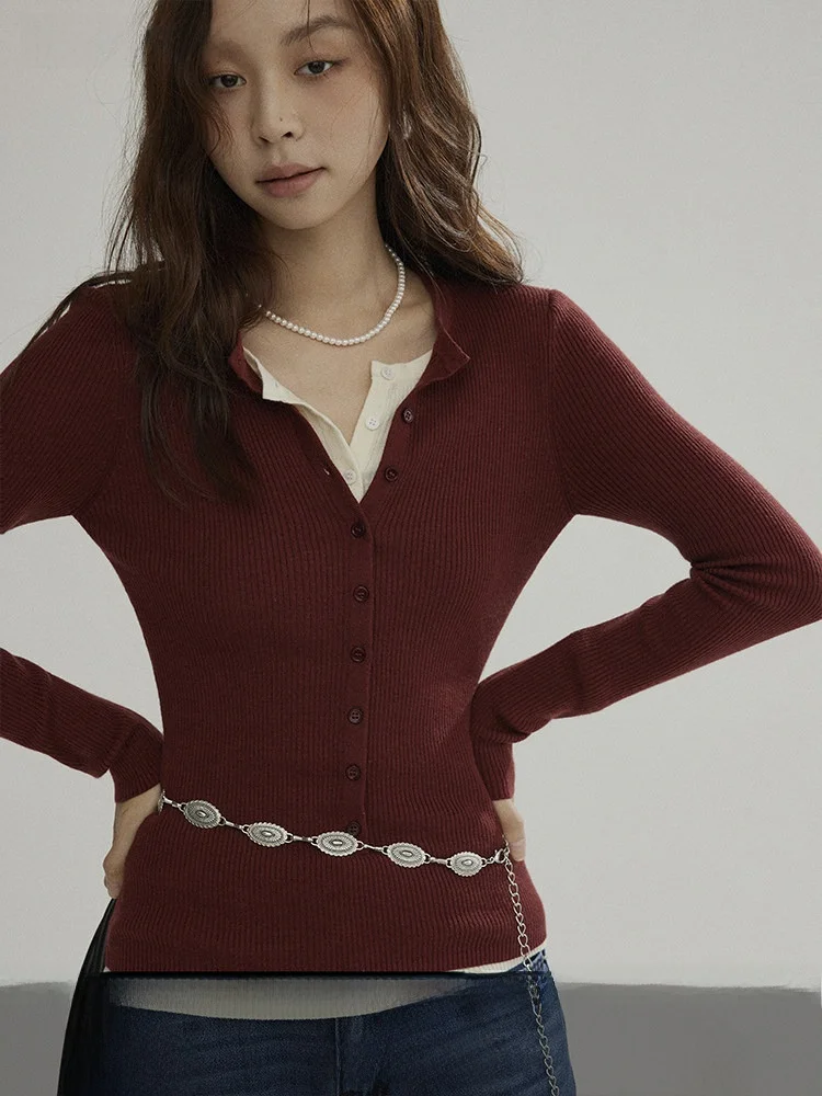 

Женский вязаный свитер Joli Choose красного цвета с V-образным вырезом, приталенный, с эффектом двухслойности, повседневный, осенний, модный