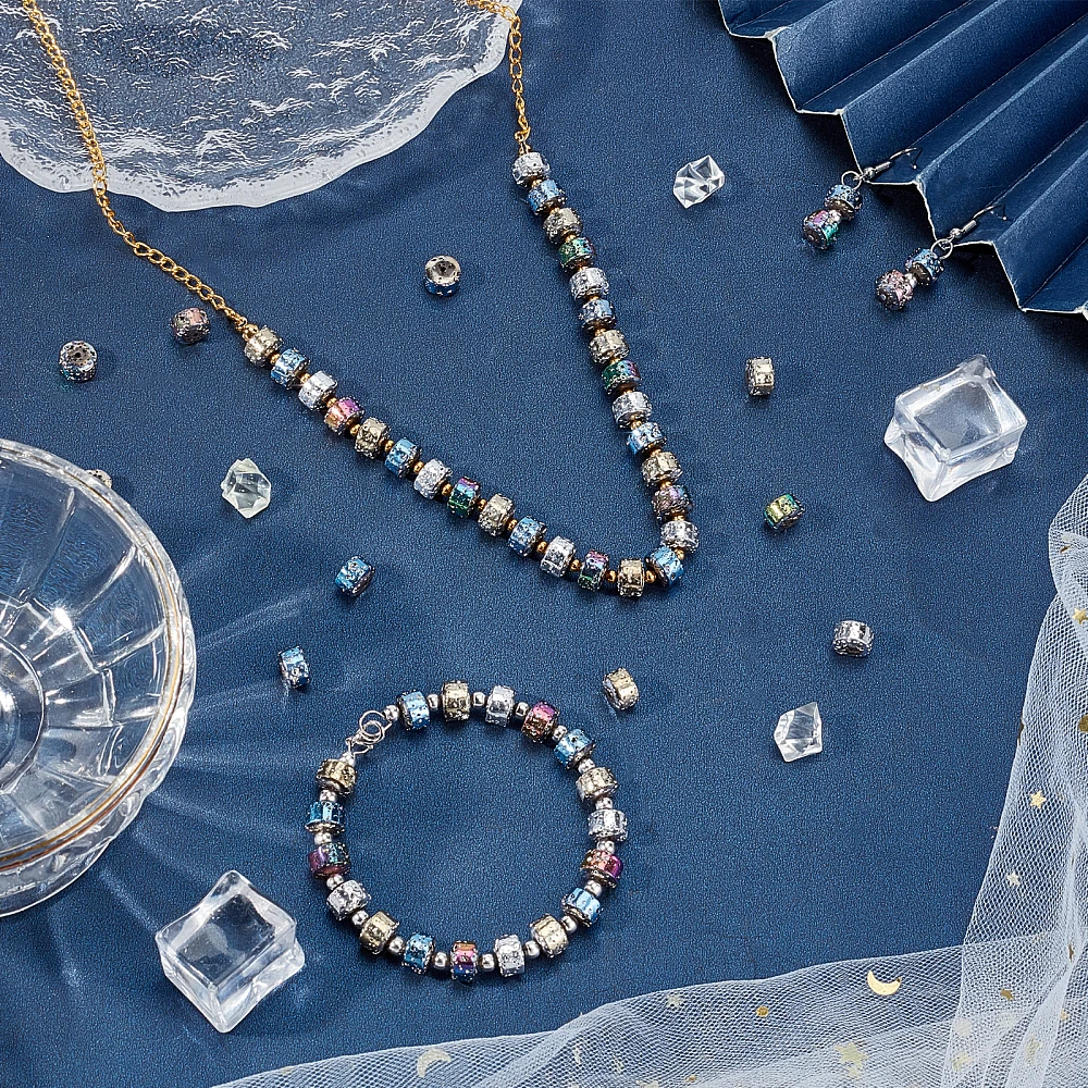 120pcs Electroplated Volcanic Rock Tube Lava Rock Stone Beads Colorful Stone for Essential Oil Bracelet Necklace Jewelry Craft