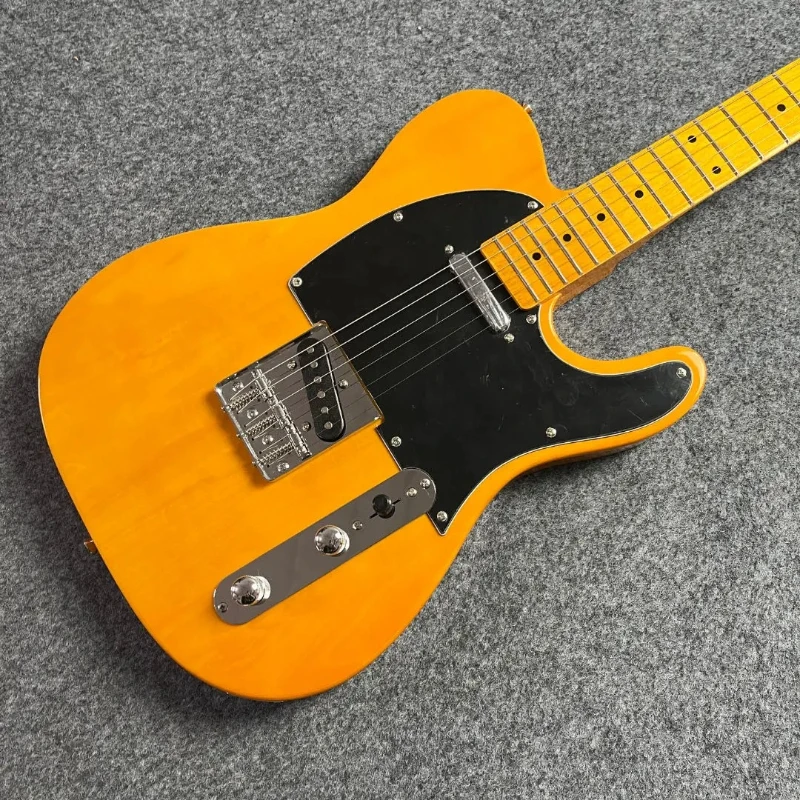 Gelbe TLE E-Gitarre mit Erlenholz-Korpus, Ahorn-Griffbrett, Kostenloser Versand, Neujahrsgeschenk, Feste Brücke