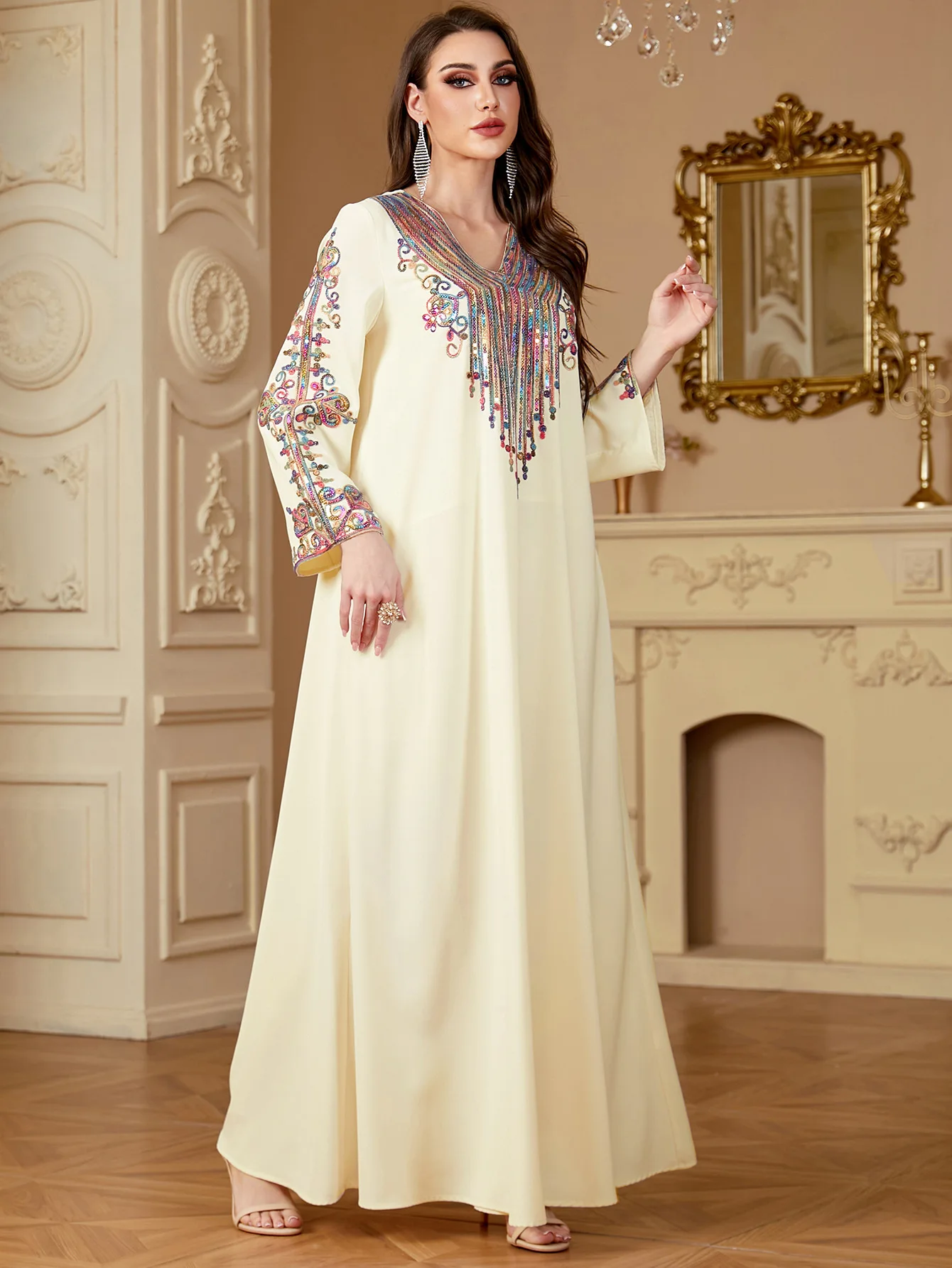 

Eid Mubarak Djellaba Ramadan Abaya Dubai Kaftan Women Muslim Dress Embroidery Party Gown Islam Gulf Jalabiya Caftan Vestido Robe