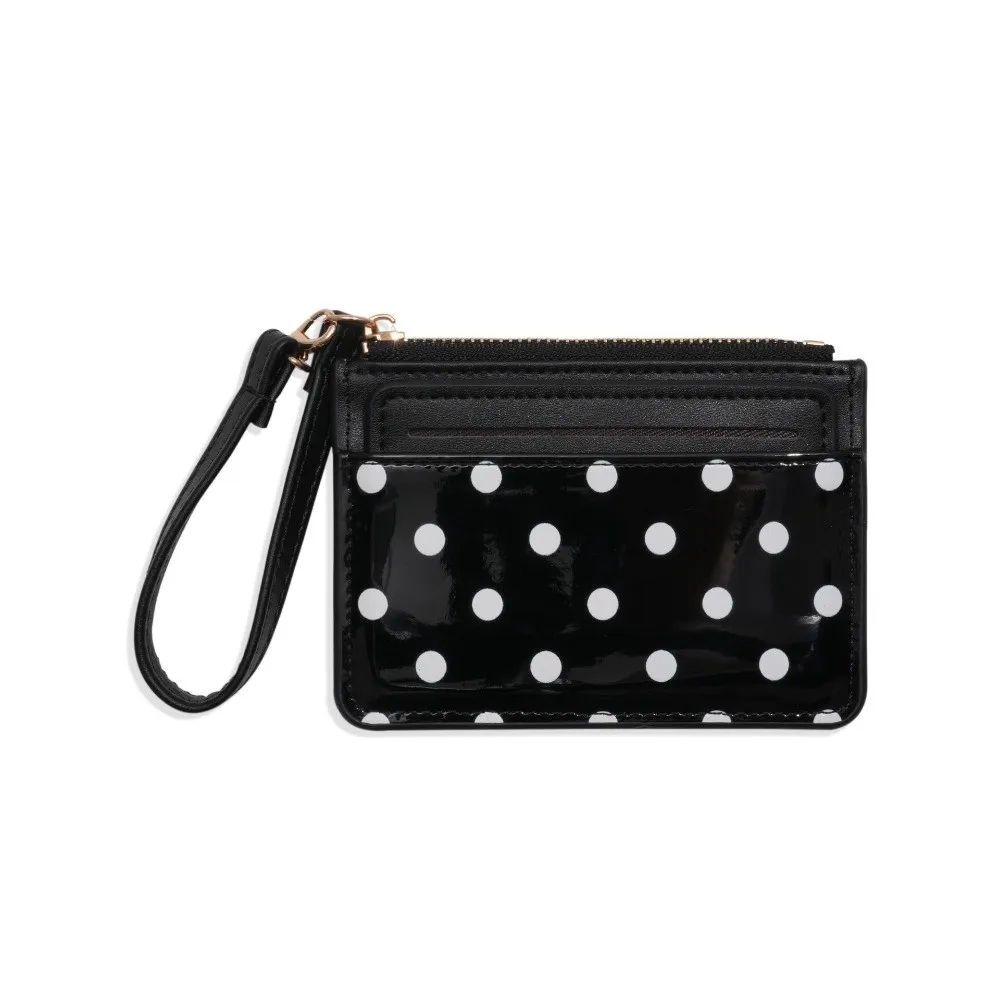 Ultra Light Polka Dot Card Holder PU Leather Zipper Minimalist Coin Purse Multi Card Slots Ultra Slim Women Mini Wallet Travel