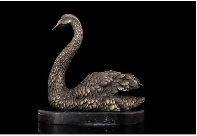 -TOP GOOD  HOME OFFICE ROOM CLUB BAR TOP decorative art -original animal Swan Retro bronze sculpture statue