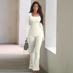 2024 Spring/Summer New Seamless Long Sleeve Trousers Wide Leg One-Piece Yoga Clothing Waist Body Shaping Sexy Elastic Jumpsuit