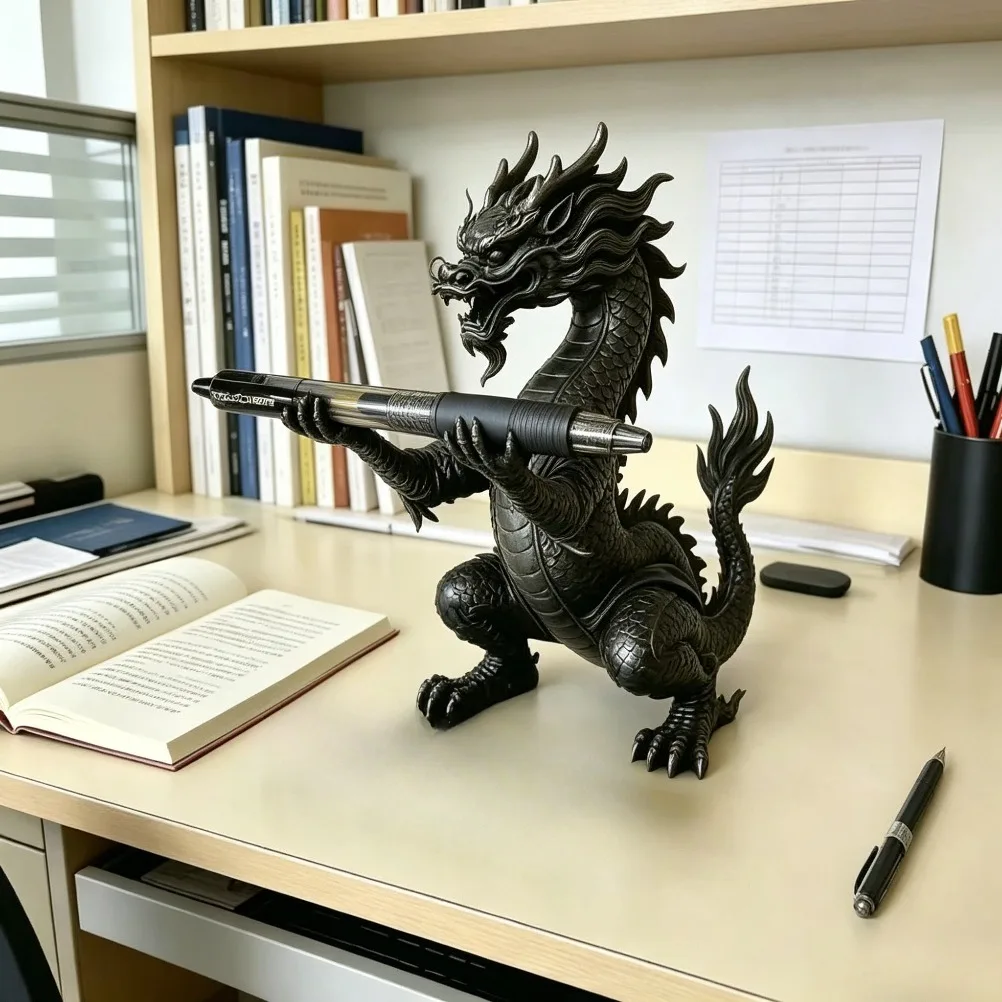 3D Dragon Cartoon Figurine Pen Holder Multifunctional Desk Stationery Organizer Lovely Desktop Decor Ideal Birthday Holiday
