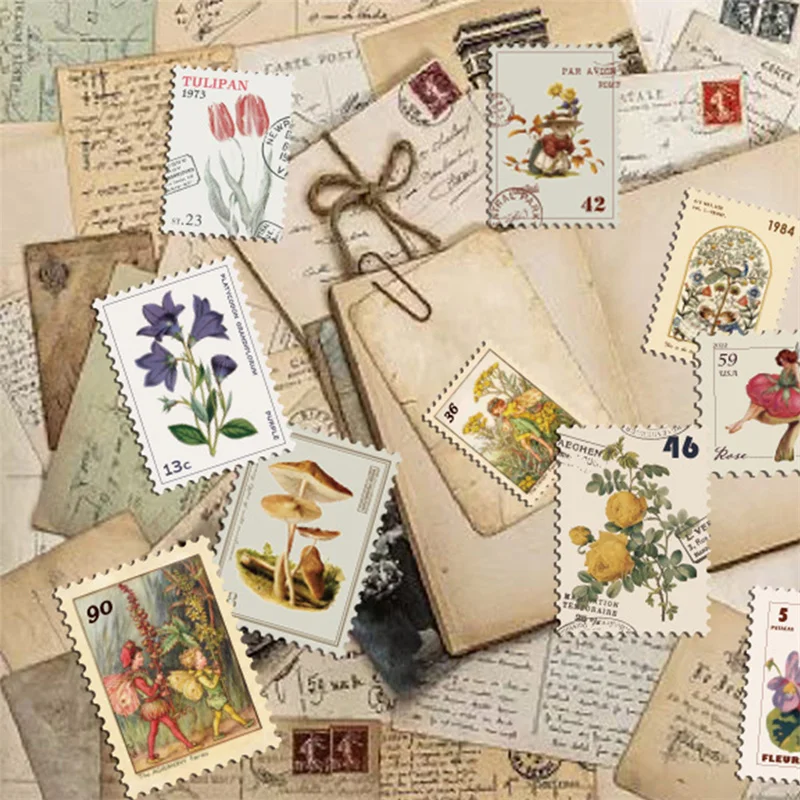 10/20/50PCS Vintage Stickers Retro Postage Stamp Style Diary Planner Decorative Scrapbooking Stickers Craft Stickers Kids Toys